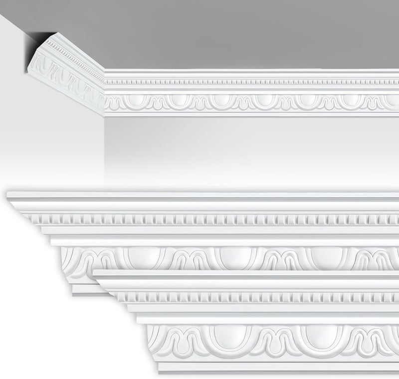 Marsui 8 Pcs Ceiling Crown Molding Trim 4-1/2 Inch Face x 189 in Long Total Decorative Ceiling Crown Moulding Trim Installed with Glue (Not Included) Luxe Style Decor (Elegant Style) - Image 1